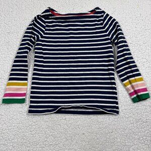 Boden Girls Long Sleeve Striped Shirt Top Size 5-6Y Navy Rainbow Sleeve Nautical